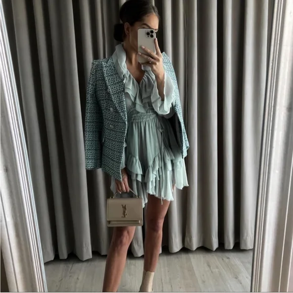 Zara textured tweed double breasted blazer size S - Picture 7 of 14